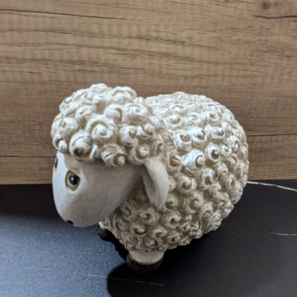 Adorable Decorative Sheep Figurine Textured White Swirls Rustic Farmhouse Decor - Picture 4 of 10